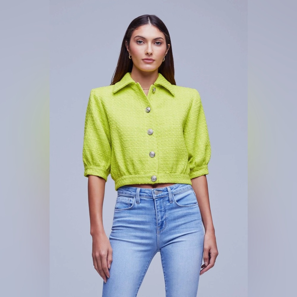 L'AGENCE COVE CROP SHORT SLEEVE JACKET IN LIME Sz 8